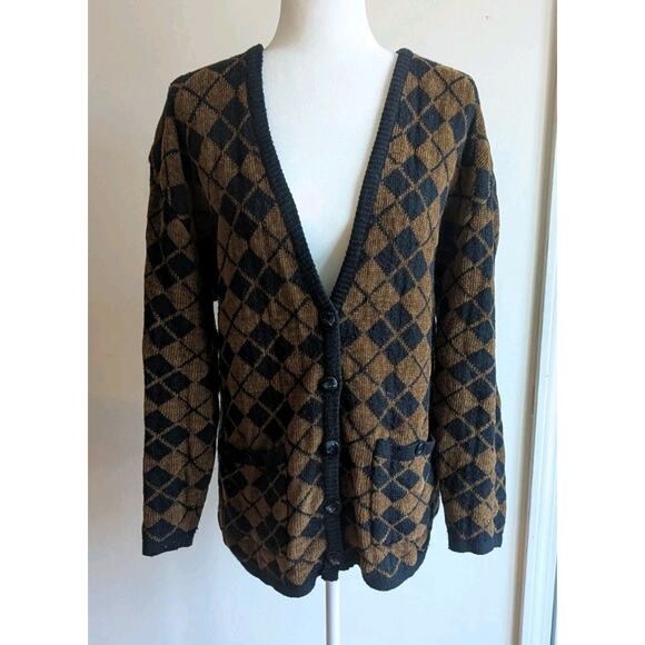 Vintage Nordstroms CHAUS Argyle Cardigan Medium - Picture 4 of 7